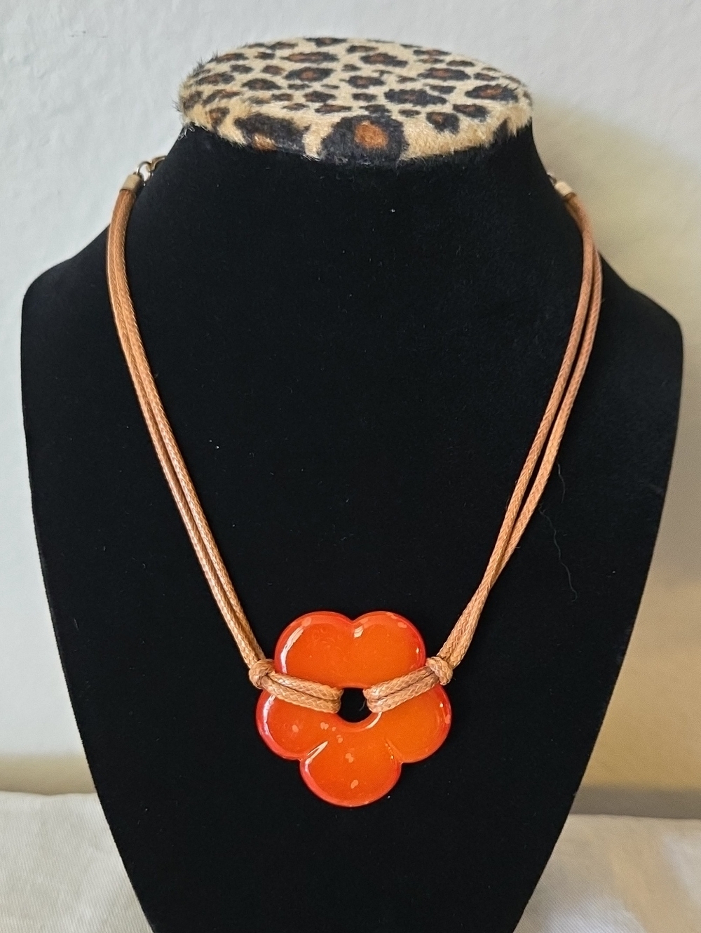 Orange Flower Pendant Necklace 18" Cord Necklace Statement Jewelry